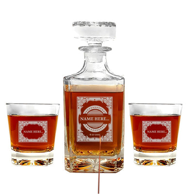 Personalized Whiskey Decanter with Crystal-Clear Clarity BY PrintxGift PrintxGift 1 Side+2 Glass